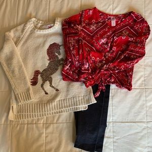 2 sz 8 Justice girls tops and 1 cat & jack pants